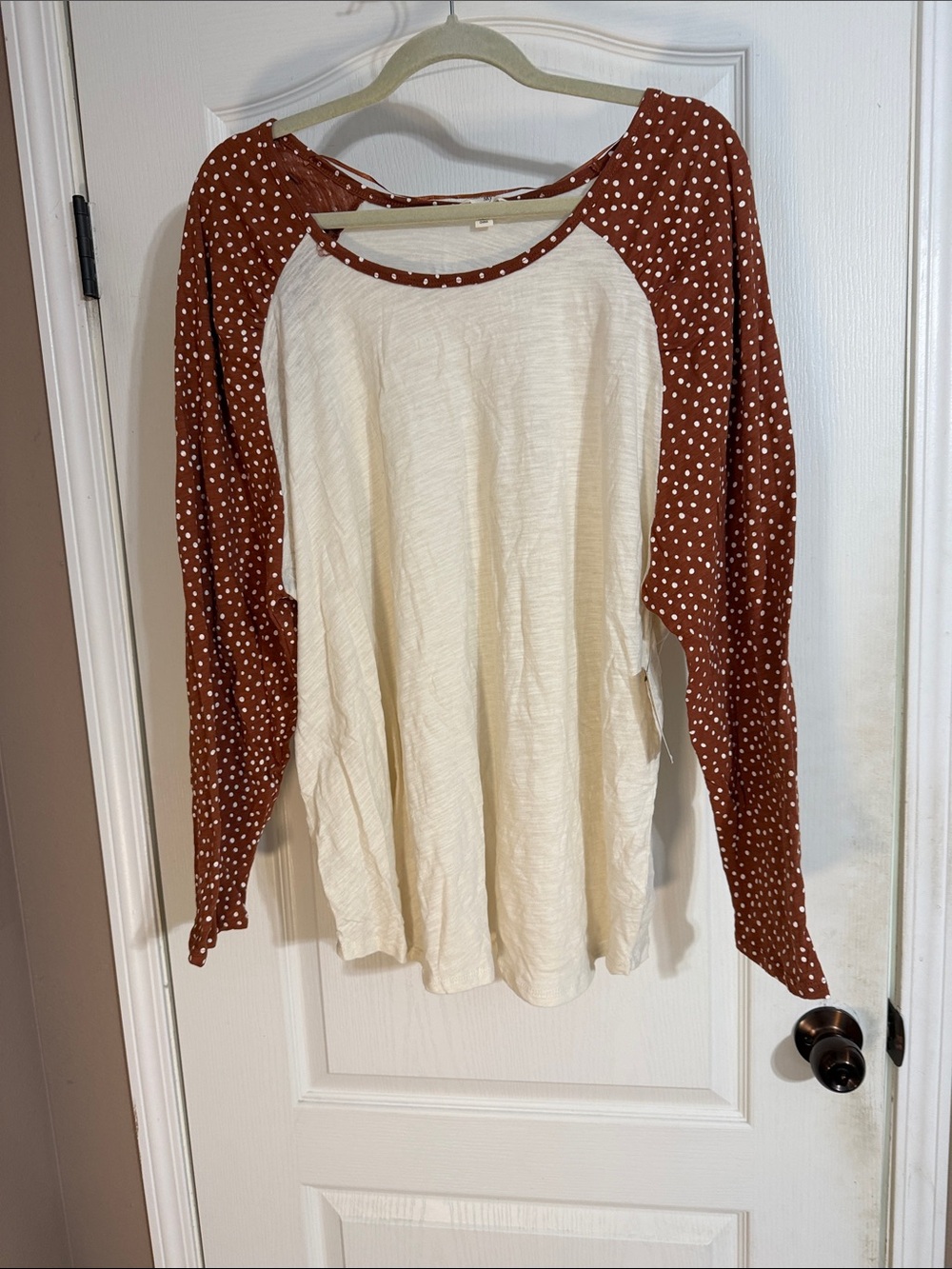 Terra & Sky Cream Body with Rust Polka Dot Raglan Sleeves